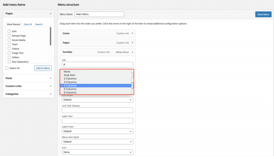 Mega Menu columns in Impeka