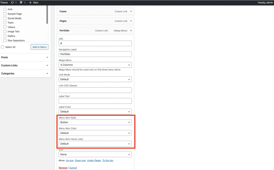 Button Menu item style in Impeka