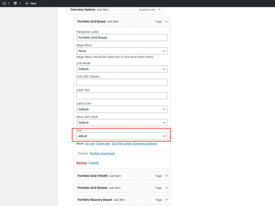 Menu Item Icons in Impeka