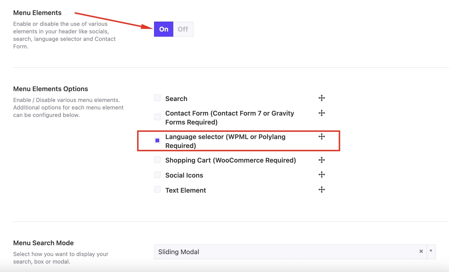 Language Selector in Menu Elements Impeka