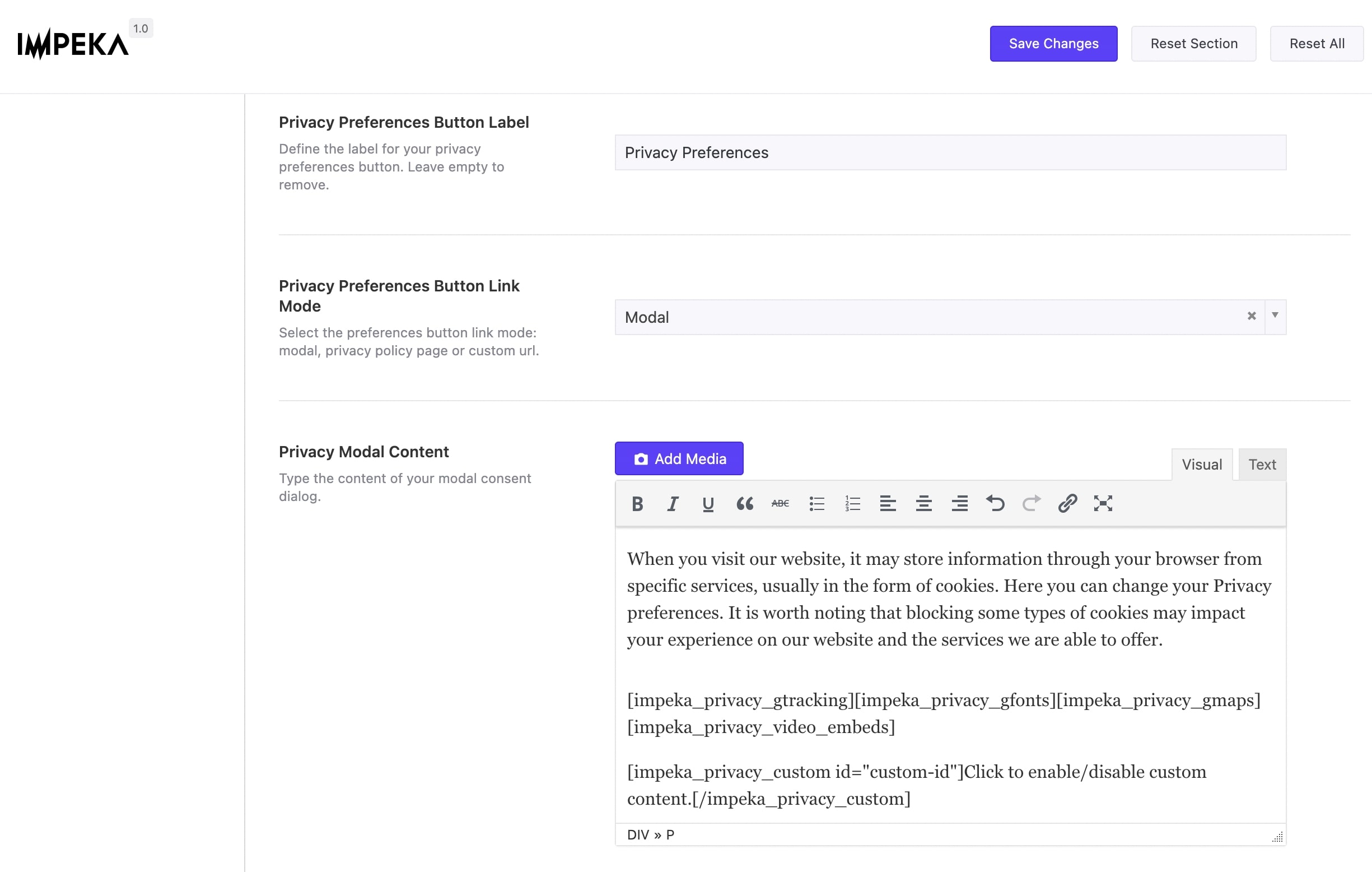 Privacy Modal Content Impeka