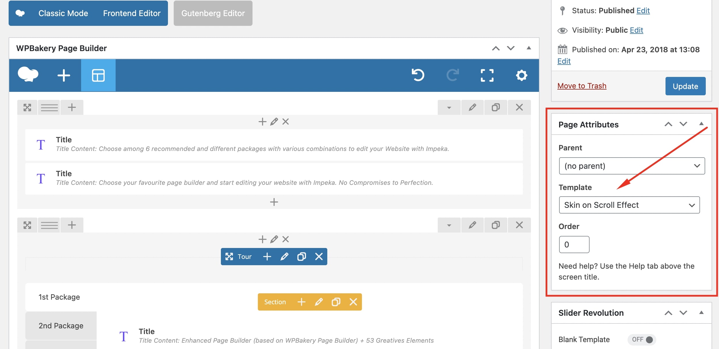 Skin on Scroll Effect template in Impeka