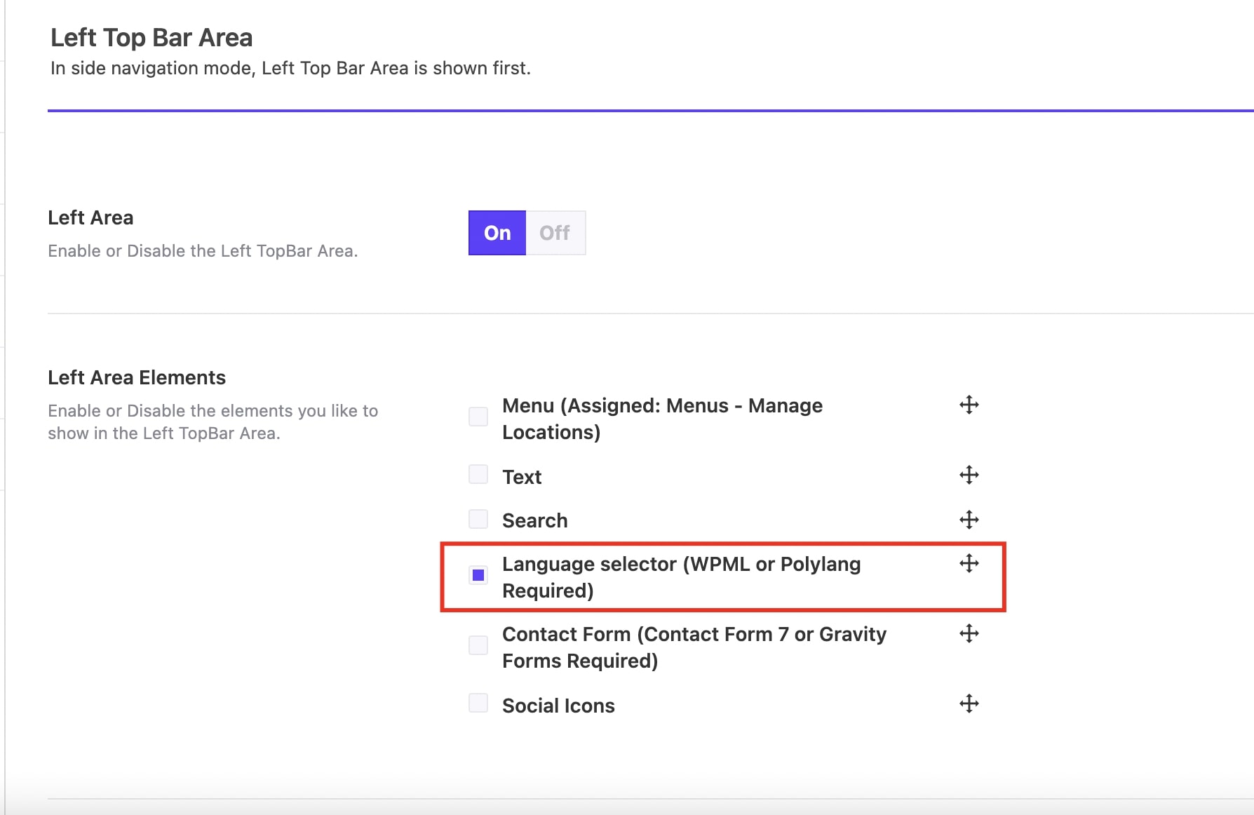Language Selector in Top Bar Area Elements - Impeka
