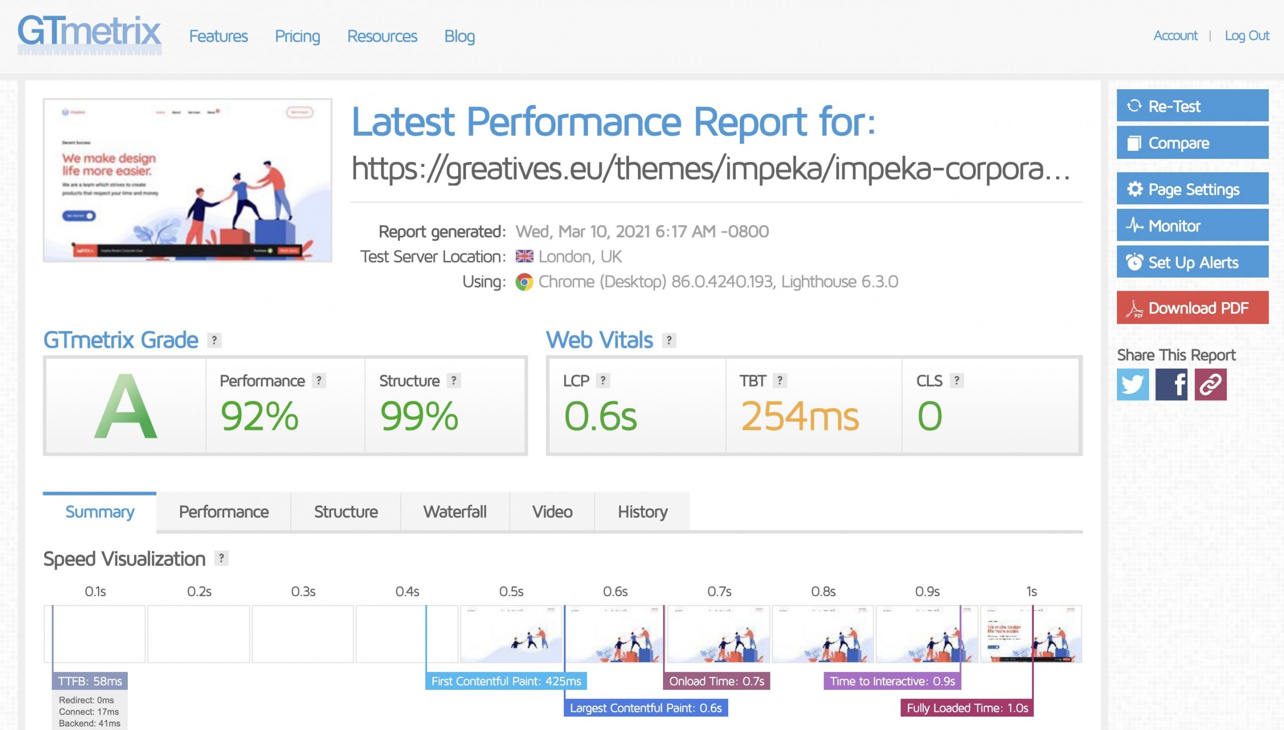 Impeka Corporate on GTmetrix