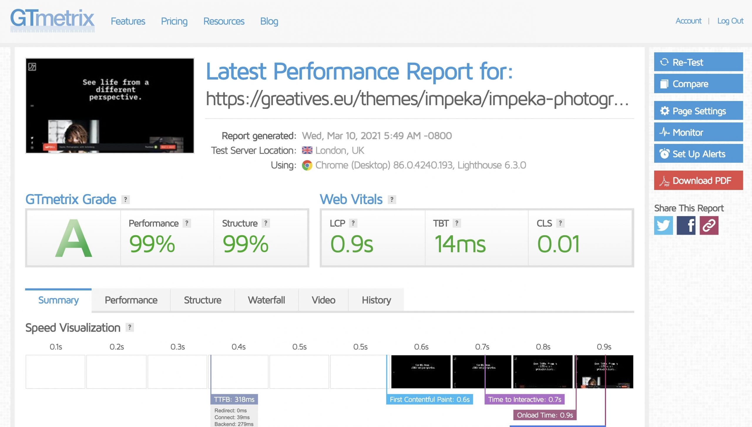 Impeka Photographer on GTmetrix