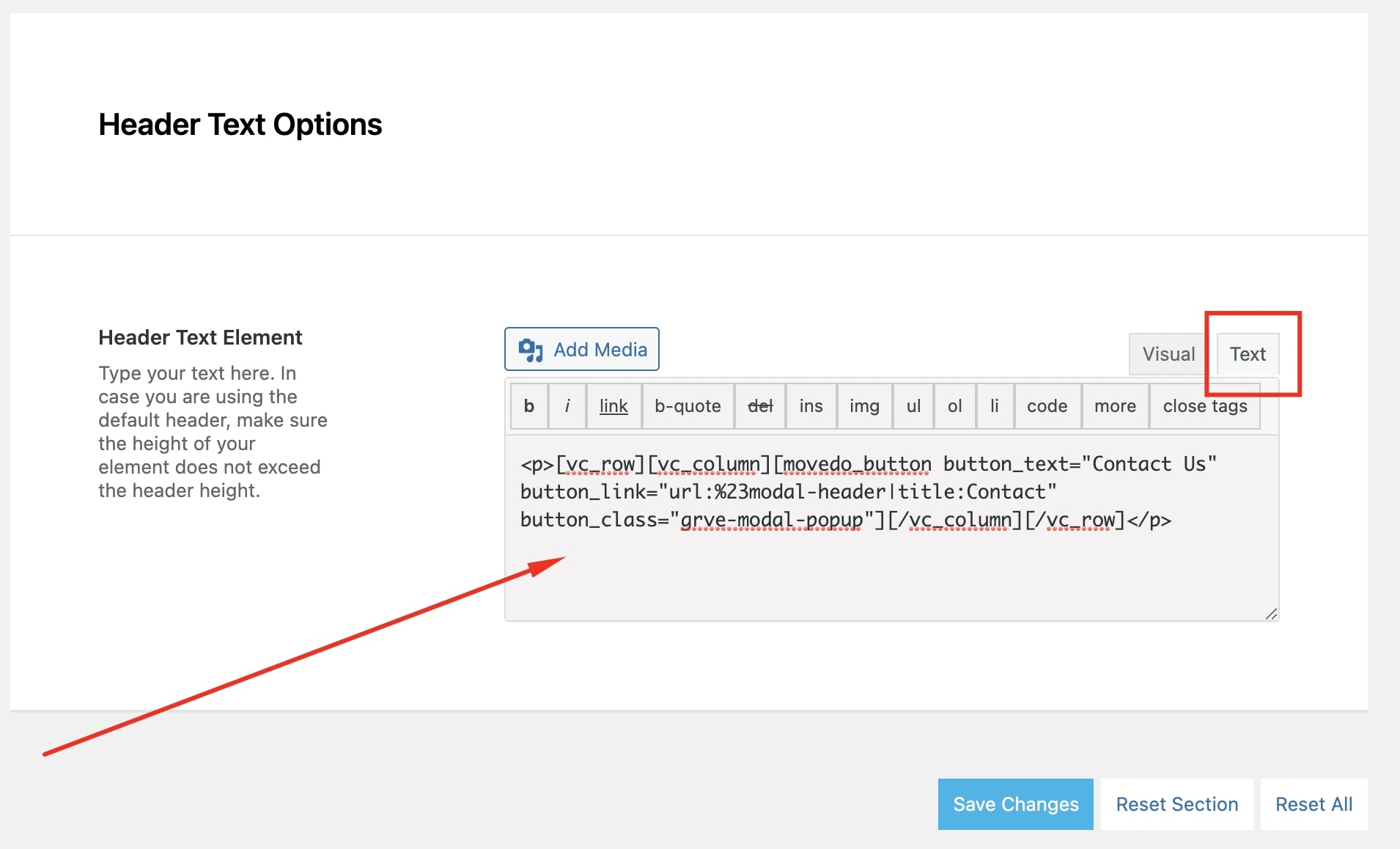 Header Text Element Button Shortcode