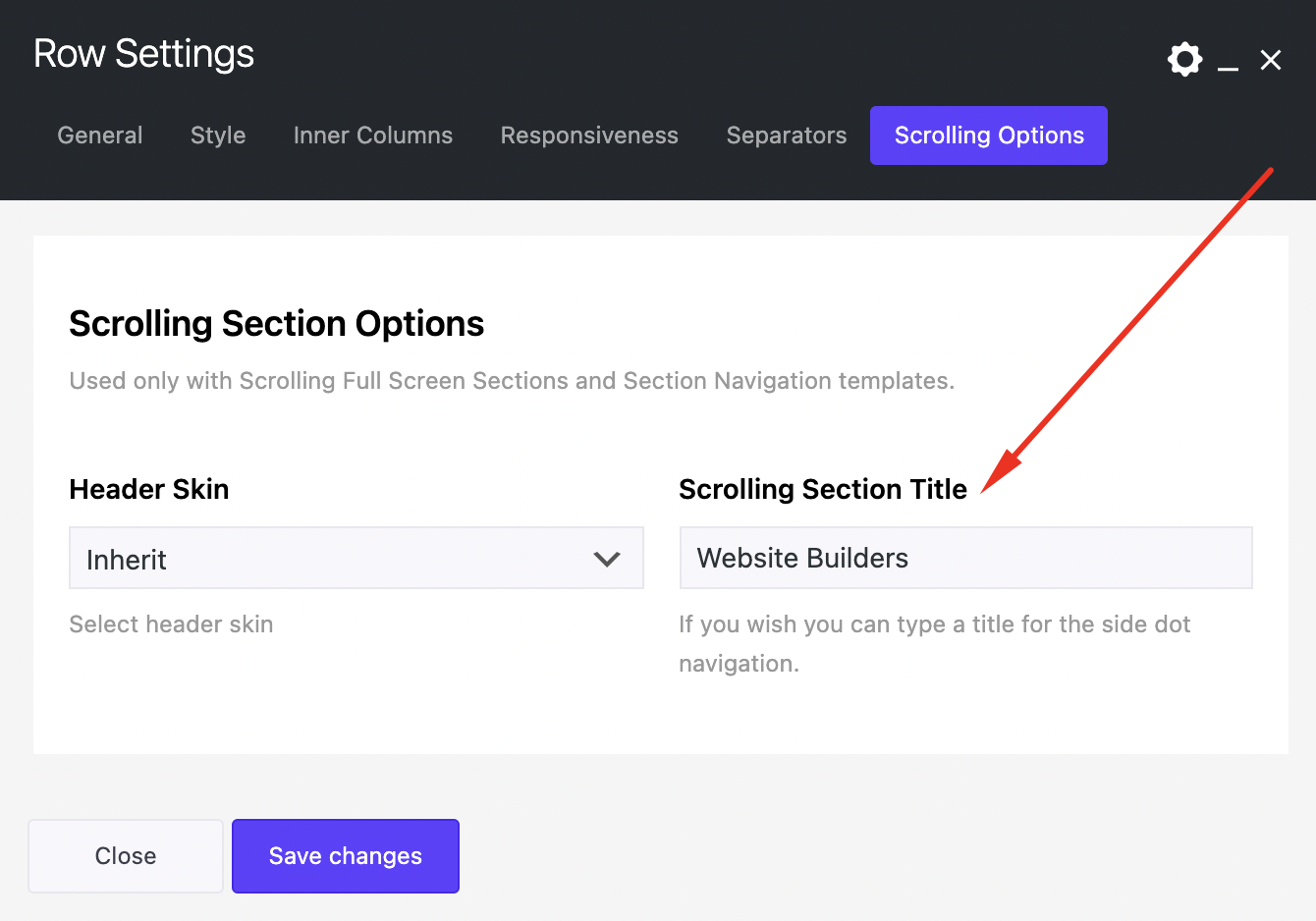 Scrolling Section Title in Impeka Row